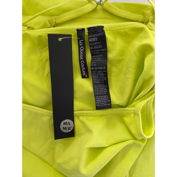 NWT La Classe Couture Lime Green Stretchy Strappy Tank Top Summer Layering M/L - Picture 4 of 4